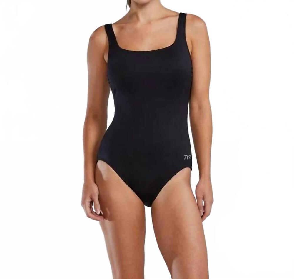 NEW TYR solid scoop neck controlfit swimsuit in black